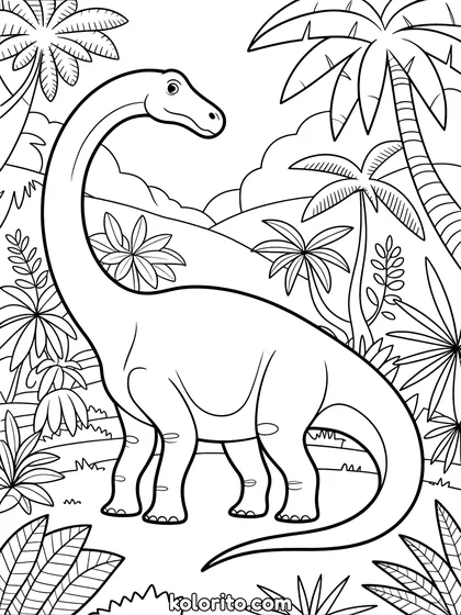Argentinosaurus kleurplaat: een enorme Argentinosaurus in een dichte prehistorische jungle