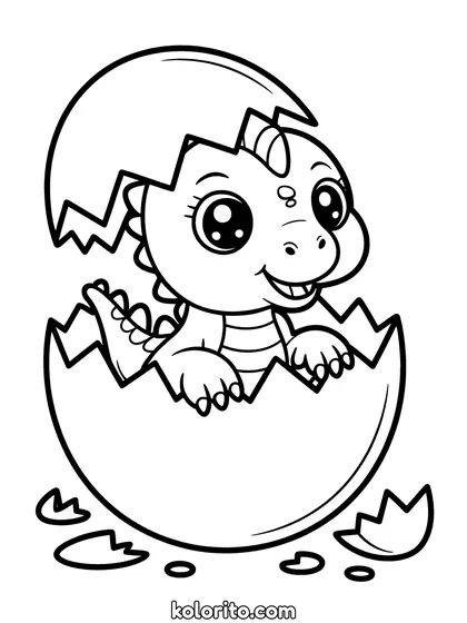 Baby dinosaurus kleurplaat: een babydinosaurus kruipt uit zijn ei