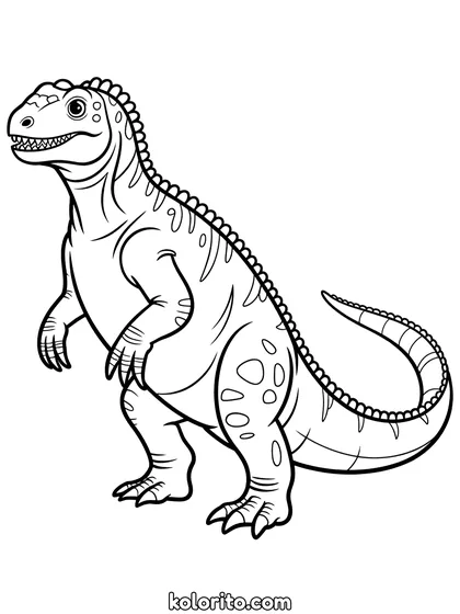 Iguanodon kleurplaat: een Iguanodon staat rechtop op zijn achterpoten